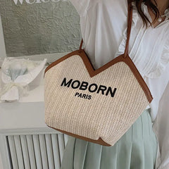 Large Capacity Straw Tote Shoulder Bag for Women