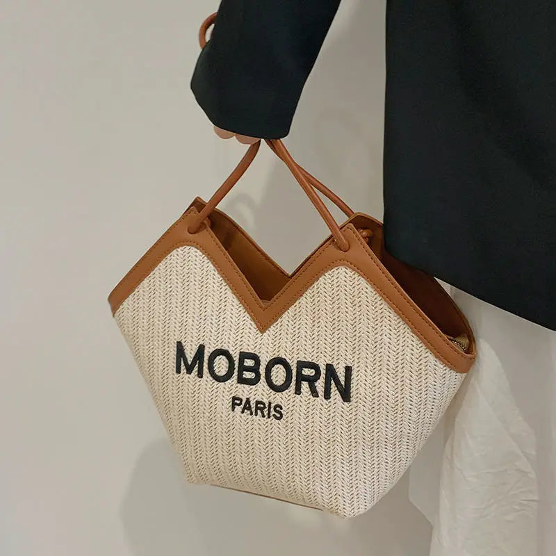Large Capacity Straw Tote Shoulder Bag for Women