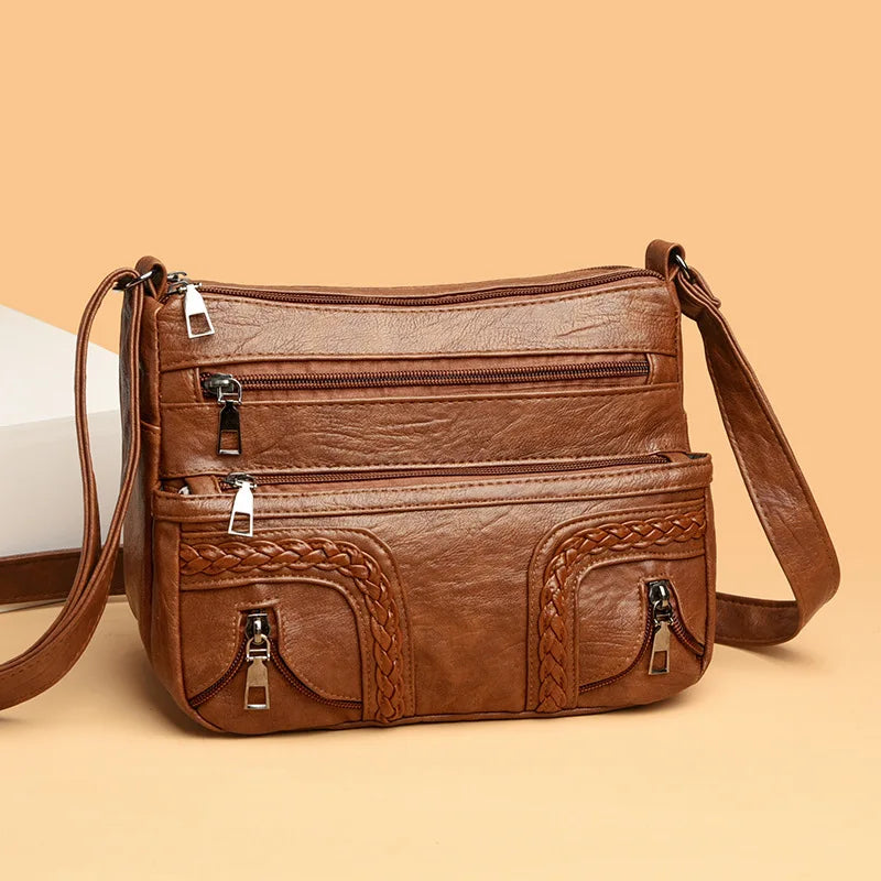Women's PU Leather Messenger Shoulder Bag Large Capacity Crossbody
