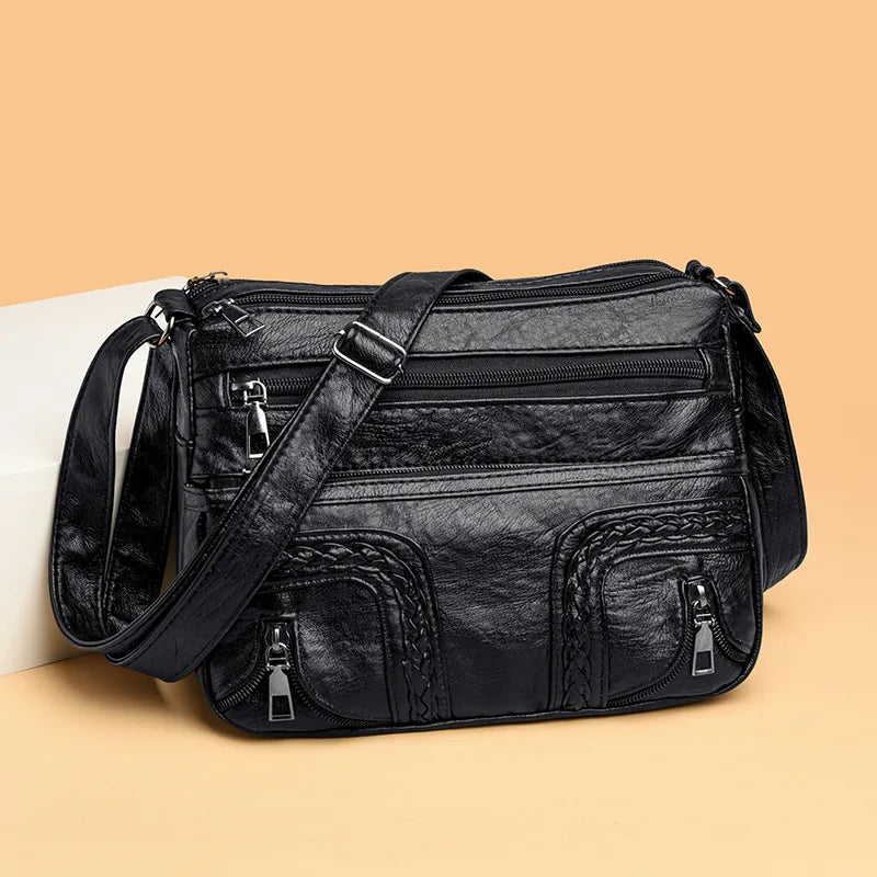 Women's PU Leather Messenger Shoulder Bag Large Capacity Crossbody
