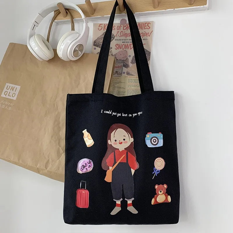 Women's Cartoon Canvas Tote Bag - Large Capacity Shoulder Bag