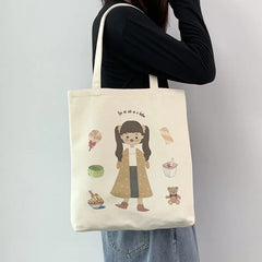 Women's Cartoon Canvas Tote Bag - Large Capacity Shoulder Bag