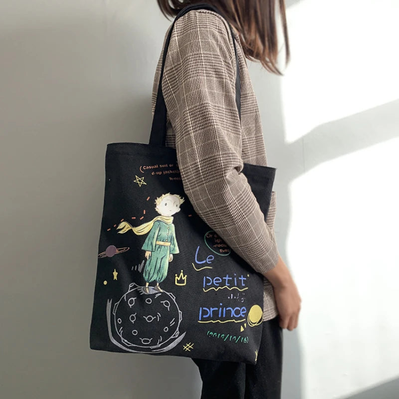Women's Cartoon Canvas Tote Bag - Large Capacity Shoulder Bag