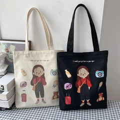 Women's Cartoon Canvas Tote Bag - Large Capacity Shoulder Bag