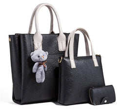 Women Leather 3 Piece Shoulder Crossbody Bag Clutch Wallet Retro Bag Set
