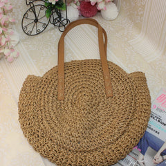 Duzeala Round Straw Beach Bag for Women, Handwoven Tote Bag with Pom Pom Tassel