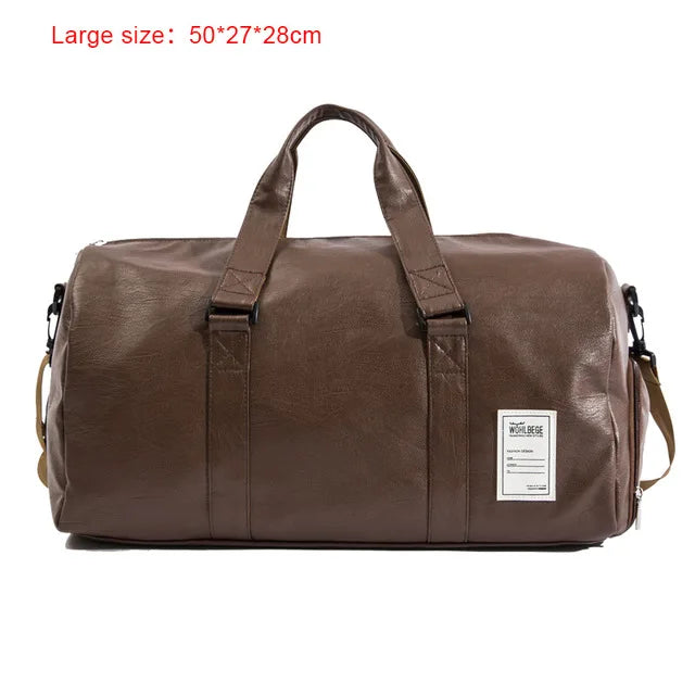 Large Capacity Travel Bag Women Men PU Leather Gym Duffle Bag