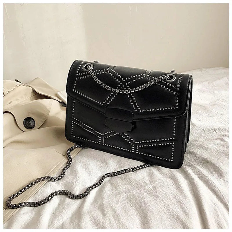 Small Shoulder Bag with Rivet Chain for Women