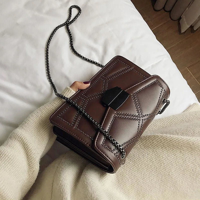 Small Shoulder Bag with Rivet Chain for Women