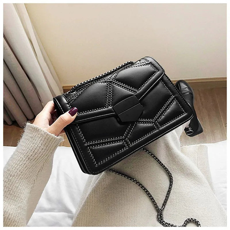 Small Shoulder Bag with Rivet Chain for Women