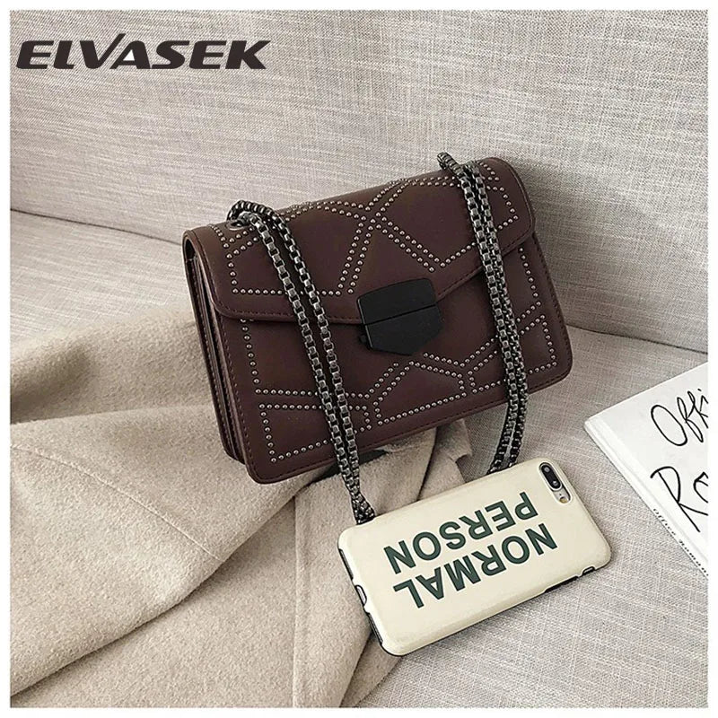 Small Shoulder Bag with Rivet Chain for Women