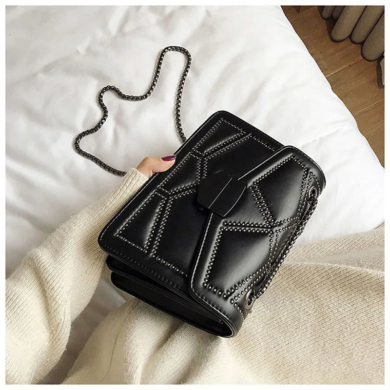 Small Shoulder Bag with Rivet Chain for Women