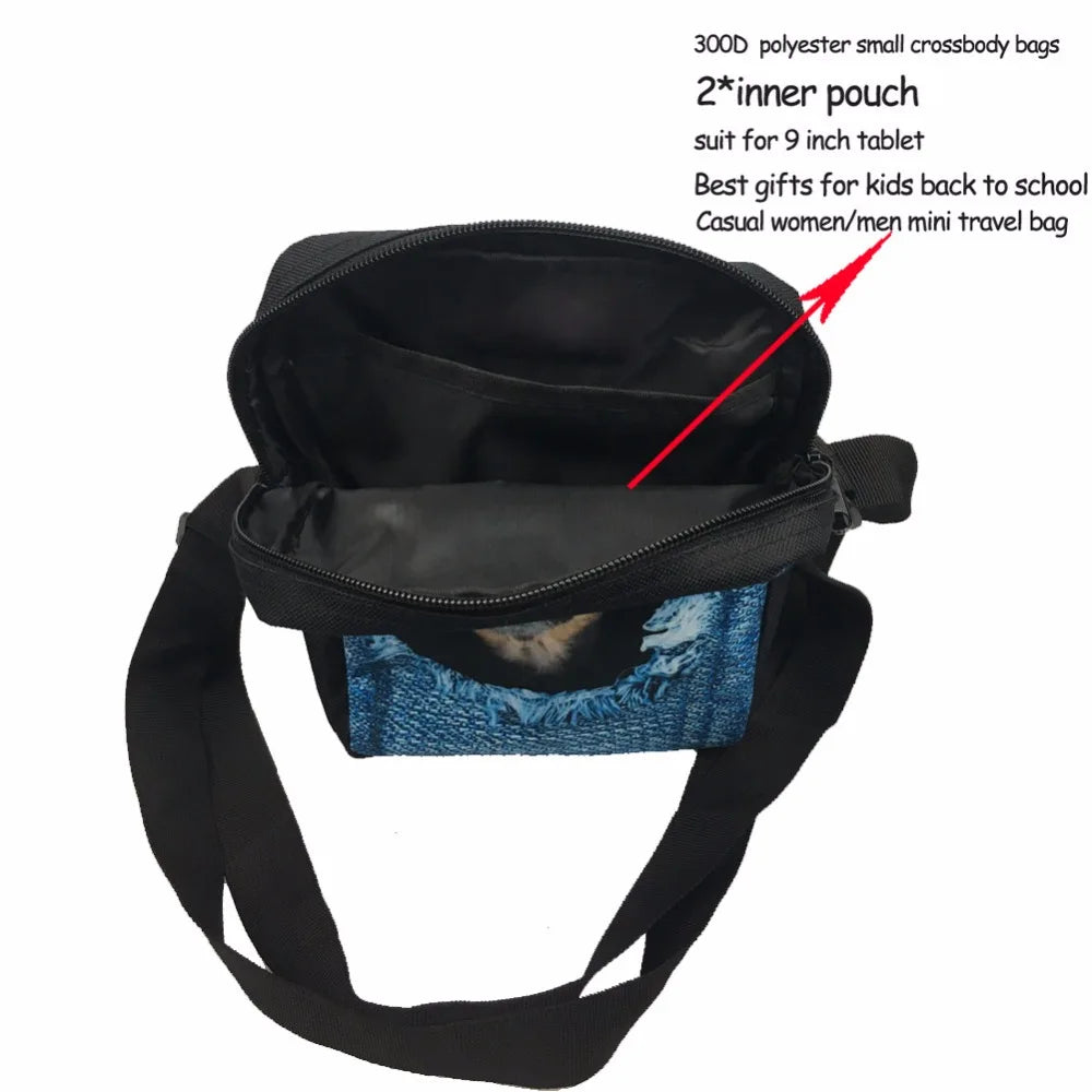 3D Wolf Printing Messenger Bag for Women Boys Preschool School