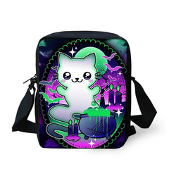 Ghost Cat Print Shoulder Bag Lady Messenger Travel Handbag Crossbody Tote