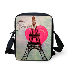 Eiffel Tower Print Messenger Bag Girls Shoulder Travel Handbag