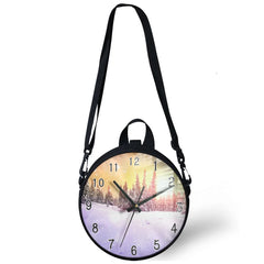 Winter Scenery Pattern Round Shoulder Bags For Women Boys Girls