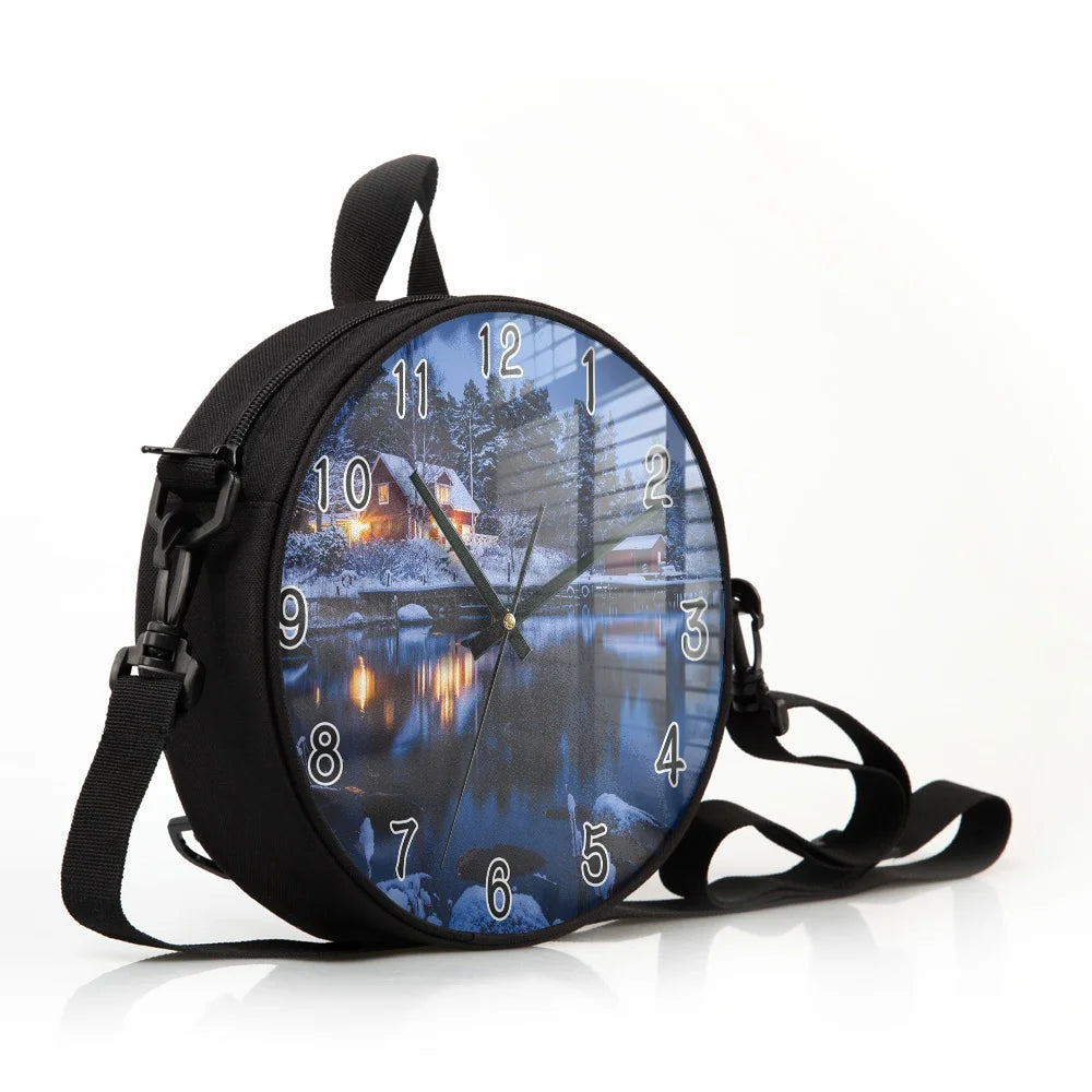 Winter Scenery Pattern Round Shoulder Bags For Women Boys Girls