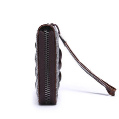 EUMOAN Oil Wax Leather Crocodile Print Wallet