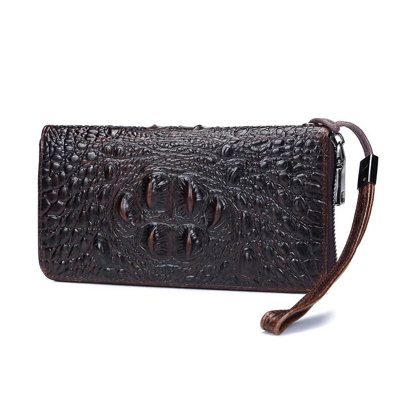 EUMOAN Oil Wax Leather Crocodile Print Wallet
