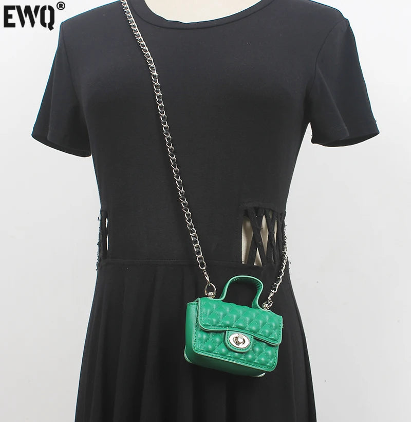 Women Mini Small Pockets Chain Green Bag Korea All-Match