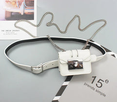 Silver Green Mini Flap Waist Bag PU Leather Chain Crossbody Lipstick