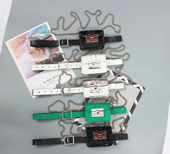 Silver Green Mini Flap Waist Bag PU Leather Chain Crossbody Lipstick