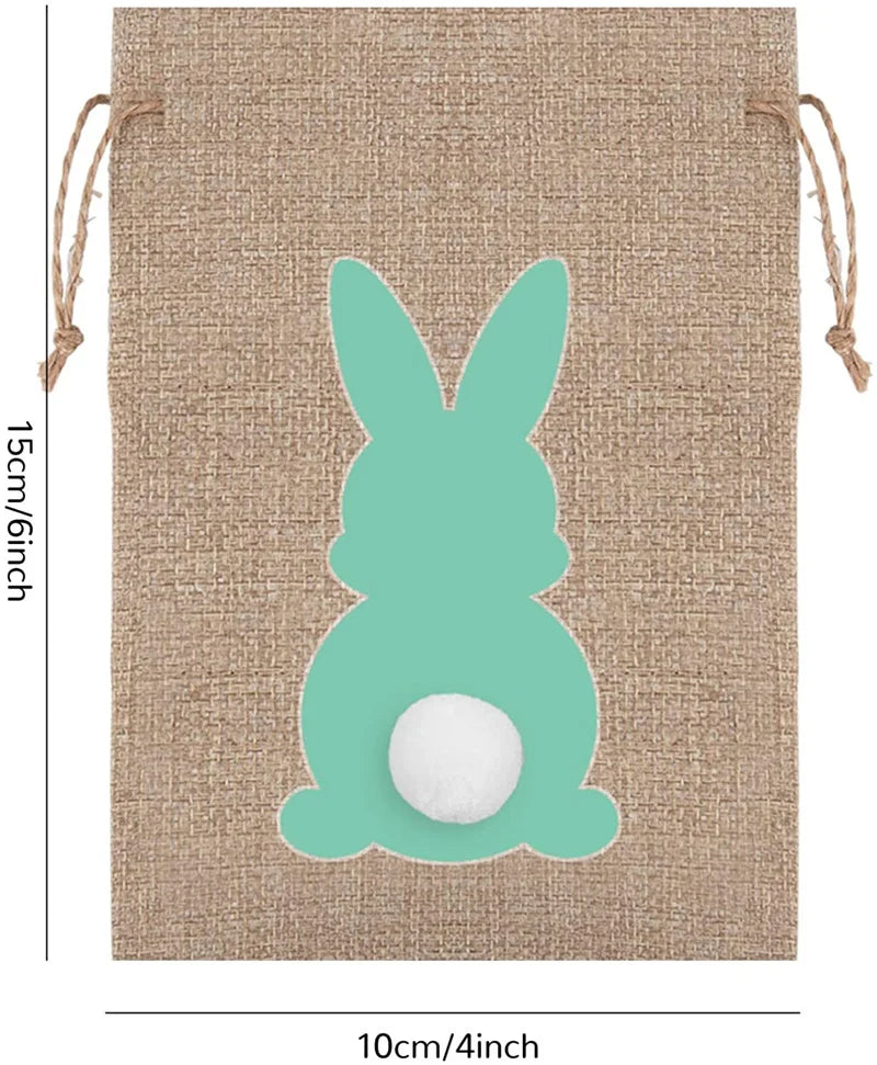 Easter Drawstring Bags, Bunny Print Burlap Bags for Baby Shower Wedding Party
