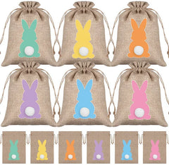 Easter Drawstring Bags, Bunny Print Burlap Bags for Baby Shower Wedding Party