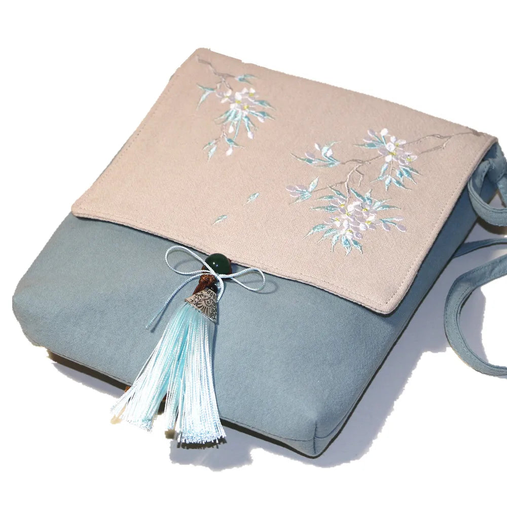 Floral Embroidery Messenger Bag Crossbody Cellphone Purse