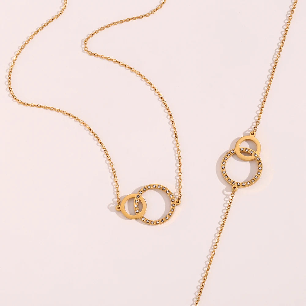 Stainless Steel Loop Pendant Necklace Bracelet Set
