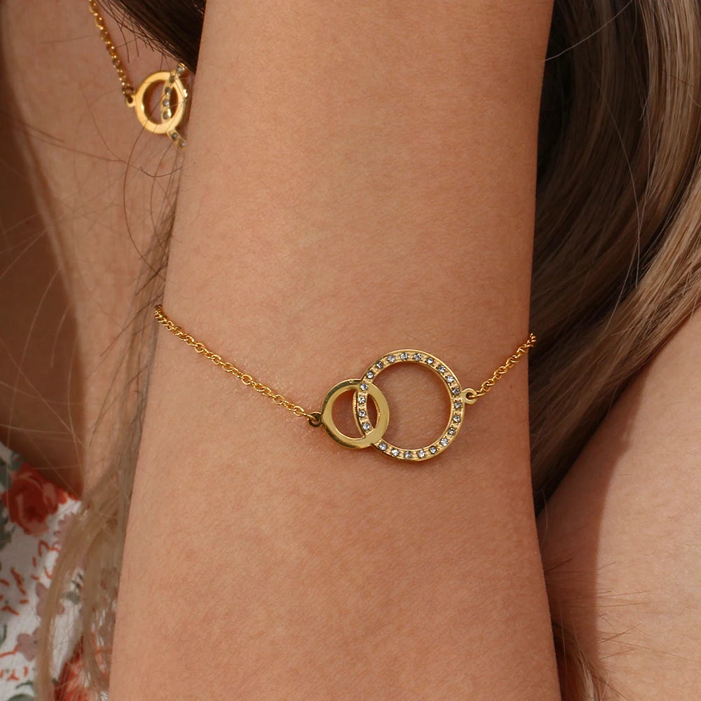 Stainless Steel Loop Pendant Necklace Bracelet Set