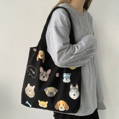Dog Cartoon Canvas Tote Bag Eco-Friendly Woman Shoulder Bag