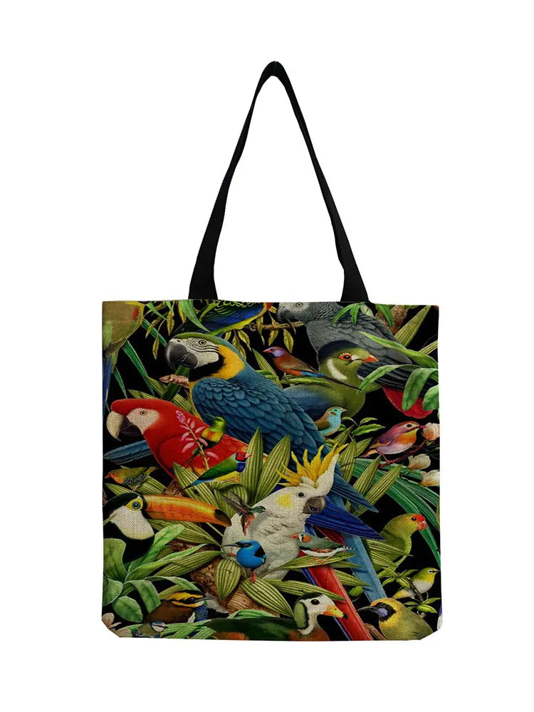Eco Friendly Foldable Large Capacity Shopping Bag Cartoon Parrot Tote Bag
