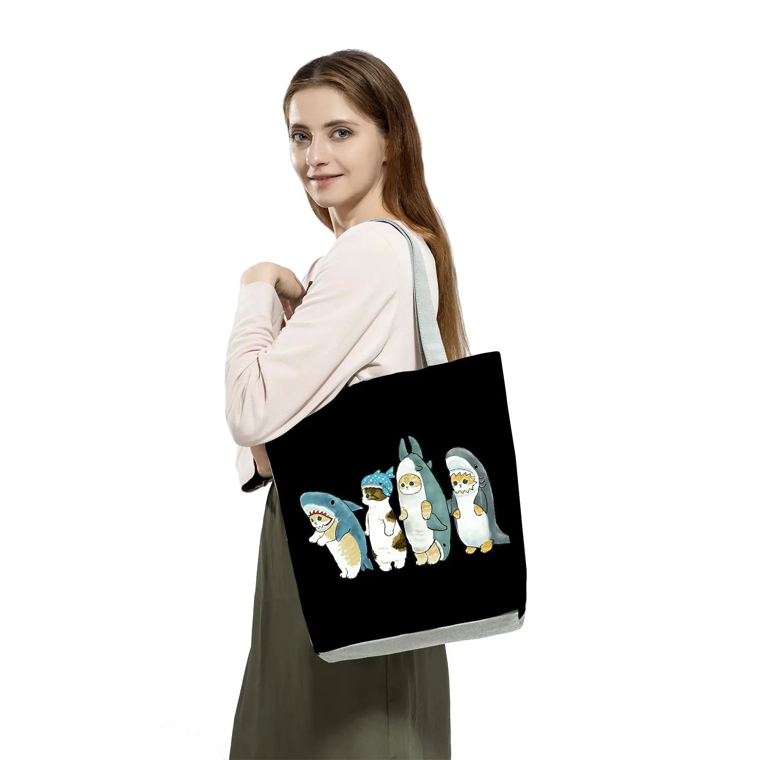 Reusable Eco-Friendly Shark Suit Print Shoulder Bag