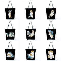 Reusable Eco-Friendly Shark Suit Print Shoulder Bag