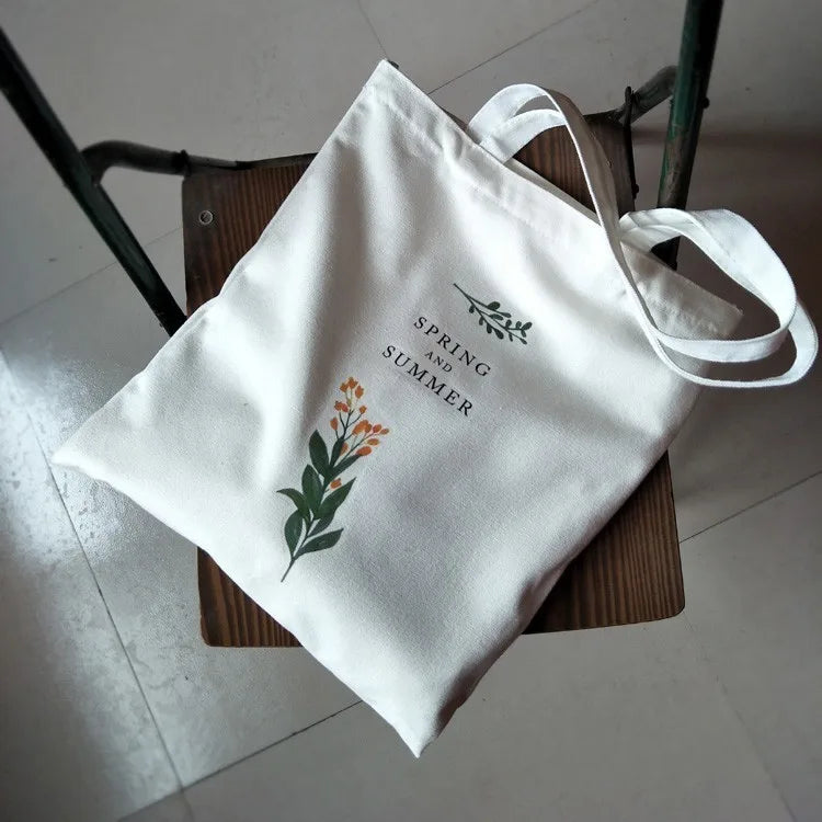 Flowers Printed Canvas Shoulder Bag for Women