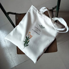 Flowers Printed Canvas Shoulder Bag for Women