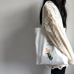 Flowers Printed Canvas Shoulder Bag for Women
