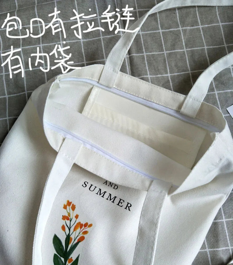 Flowers Printed Canvas Shoulder Bag for Women