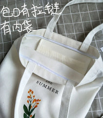 Flowers Printed Canvas Shoulder Bag for Women