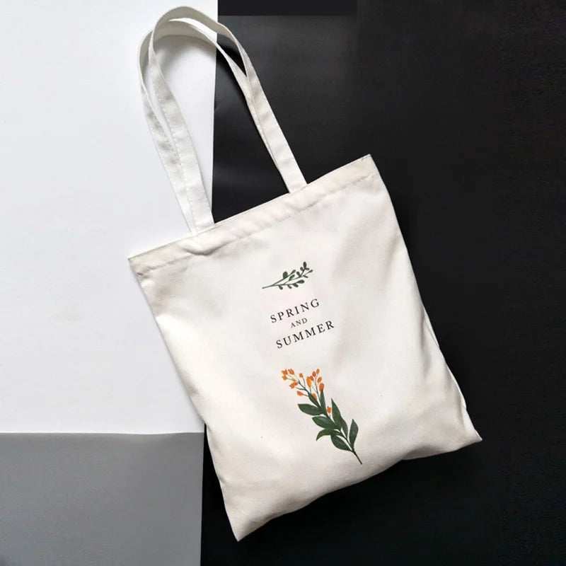 Flowers Printed Canvas Shoulder Bag for Women
