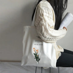 Flowers Printed Canvas Shoulder Bag for Women