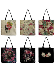Floral Sea Skull Reusable Shopping Bag Shoulder Handbag