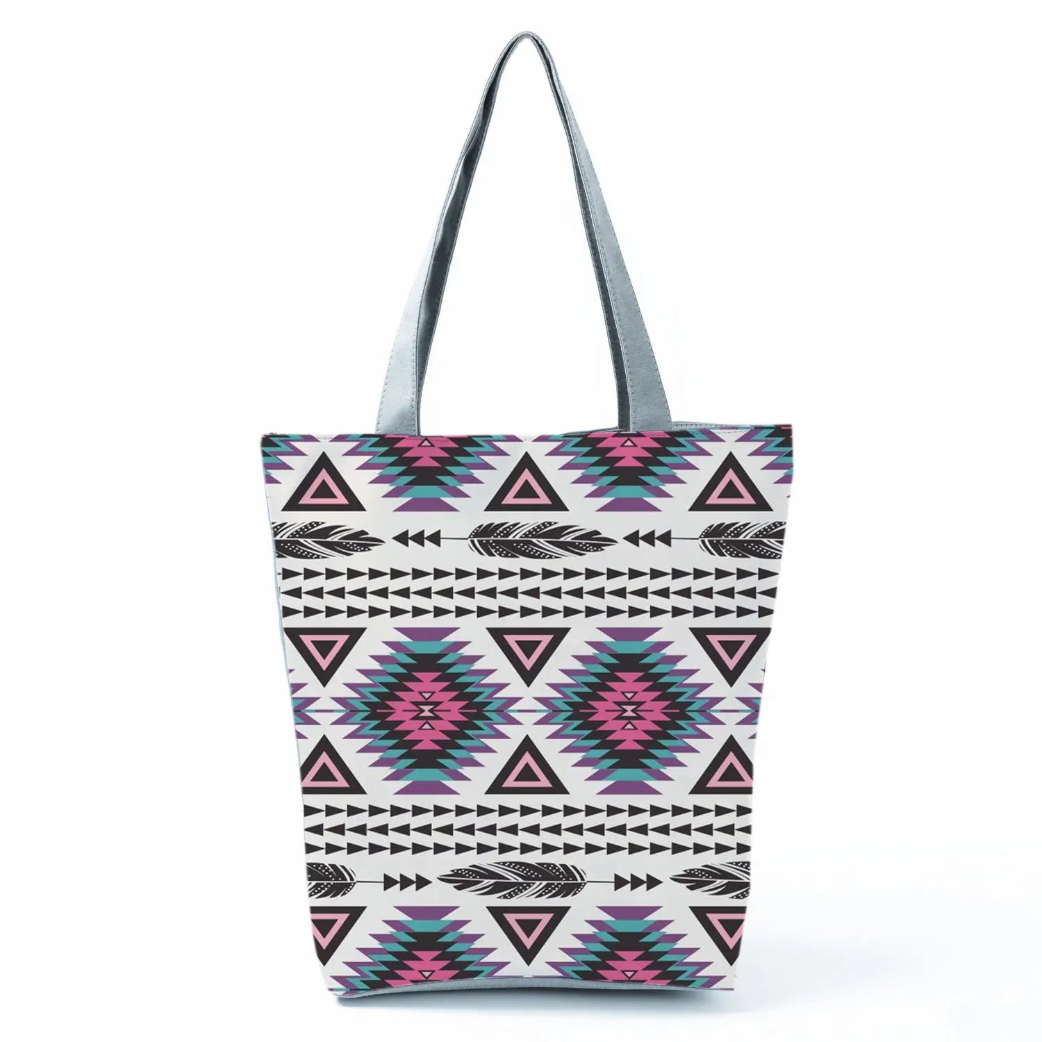 Geometric Striped Reusable Tote Bags for Shopping - Large Capacity Handbags
