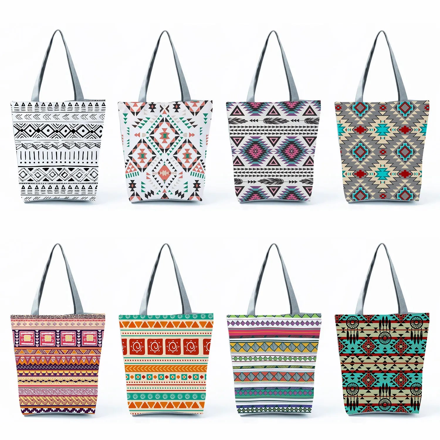 Geometric Striped Reusable Tote Bags for Shopping - Large Capacity Handbags