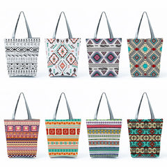 Geometric Striped Reusable Tote Bags for Shopping - Large Capacity Handbags