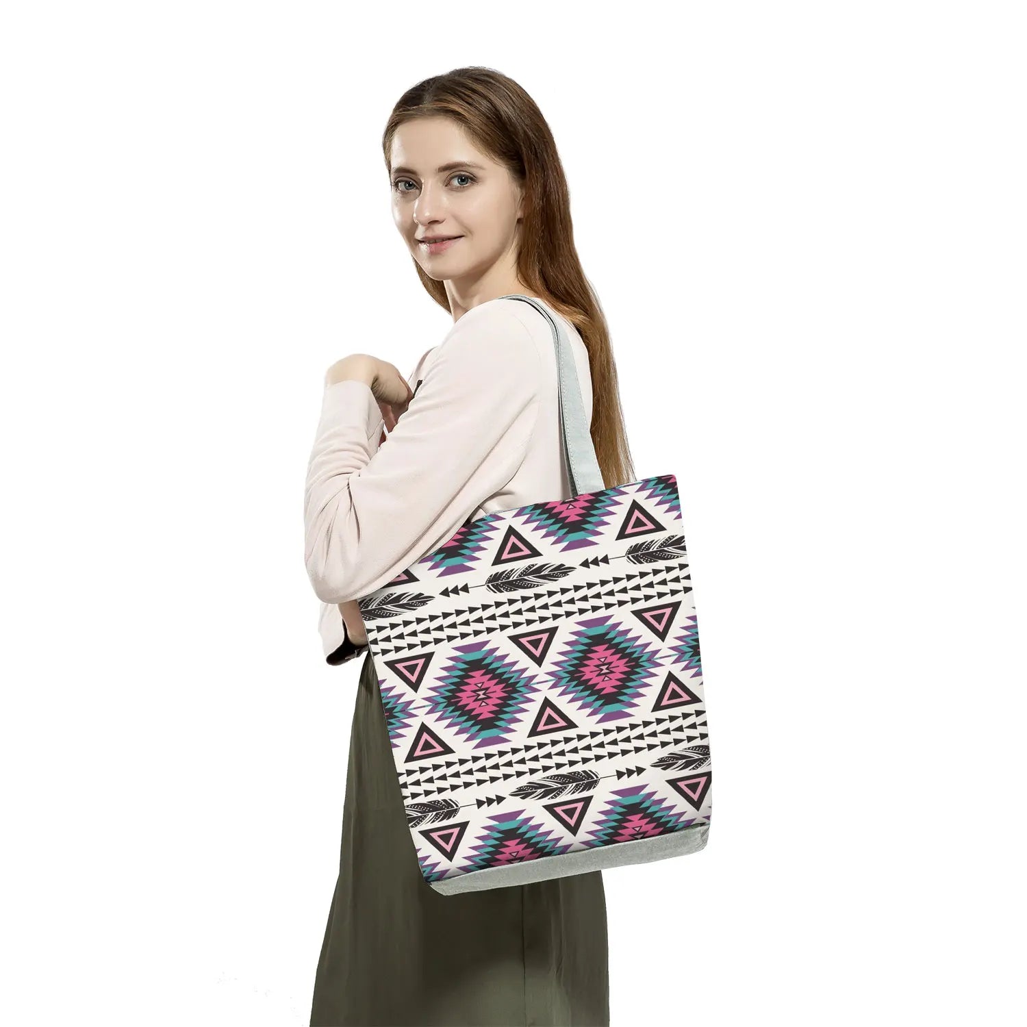 Geometric Striped Reusable Tote Bags for Shopping - Large Capacity Handbags