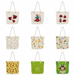 Reusable Women Tote Shopping Bags Bee Ladybug Handbags Thick Rope Shoulder Bag