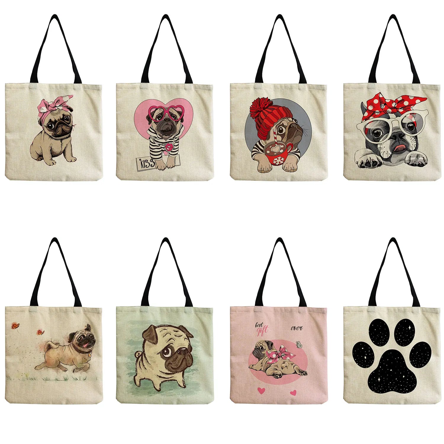 Reusable Dog Print Women's Shoulder Bag Travel Tote