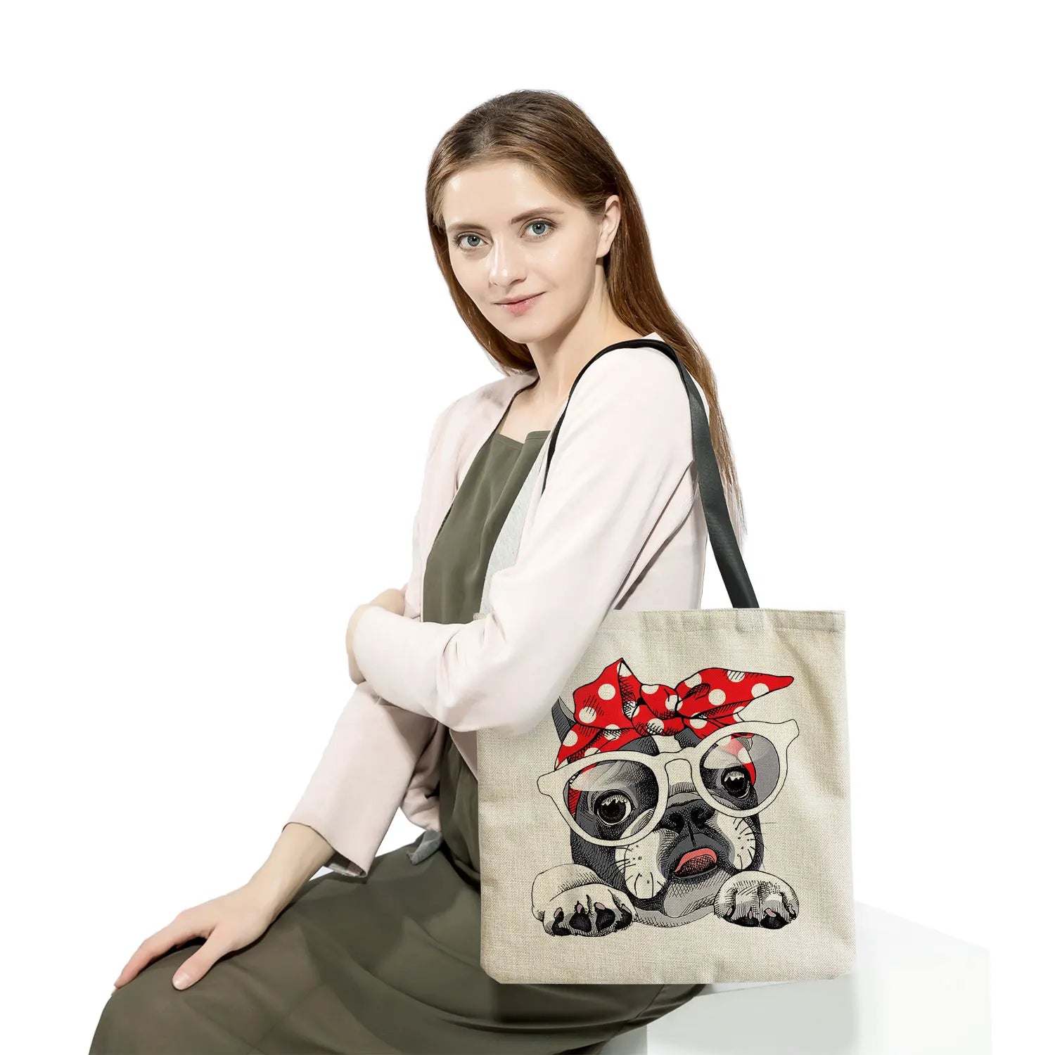 Reusable Dog Print Women's Shoulder Bag Travel Tote